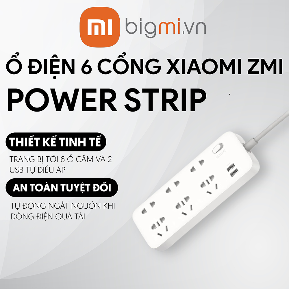 Ổ cắm điện Xiaomi Zmi Power Strip CX05 6 cổng 2 usb, sạc nhanh tối đa 18W, 1m8 Ổ cắm điện Xiaomi Zmi Power Strip CX05 6 cổng 2 usb, sạc nhanh tối đa 18W, 1m8