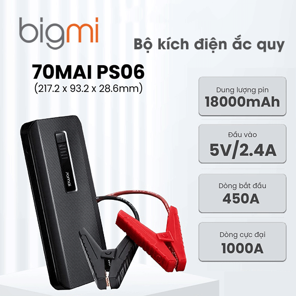 Bộ kích điện bình ắc quy xe ô tô Xiaomi 70mai Midrive Ps06 18000mah Quốc tế Bộ kích điện bình ắc quy xe ô tô Xiaomi 70mai Midrive Ps06 18000mah Quốc tế