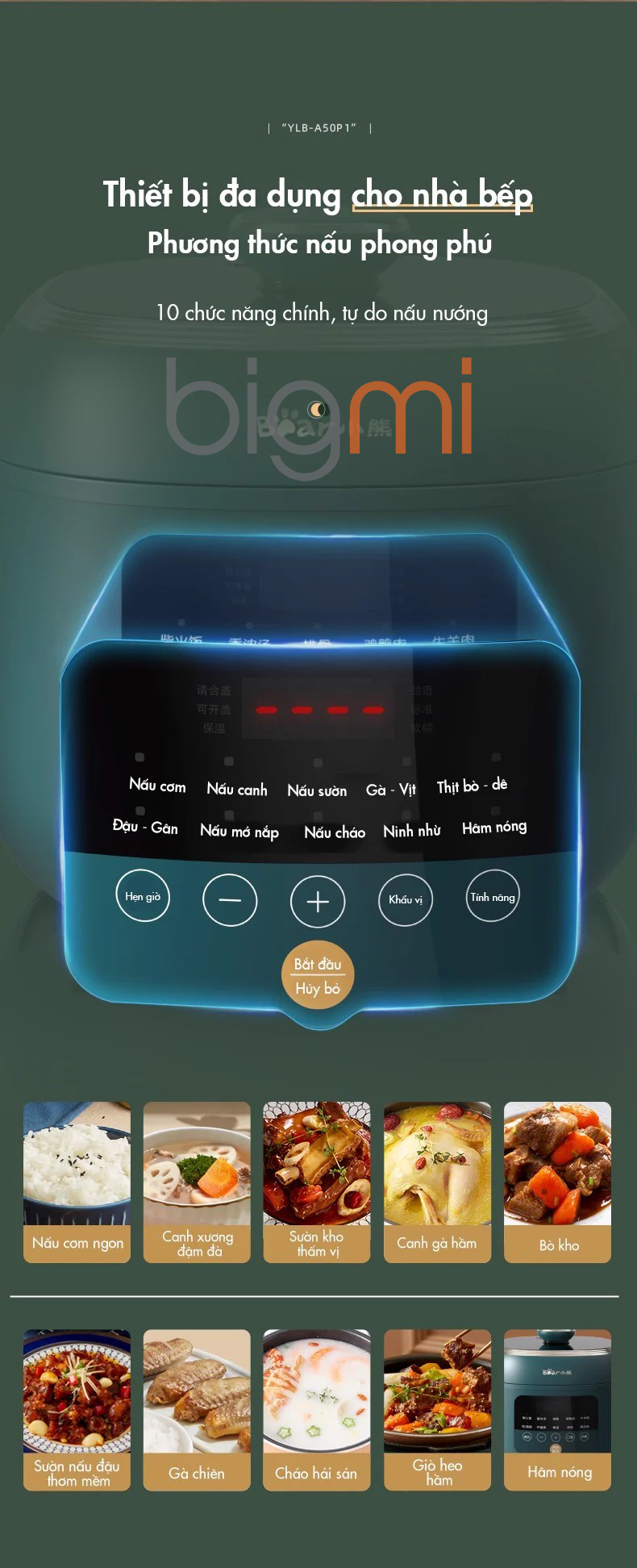 Bear YLB-A50P1 hỗ trợ nhiều chế độ như nấu, hấp, nấu cơm... Bear YLB-A50P1 hỗ trợ nhiều chế độ như nấu, hấp, nấu cơm...
