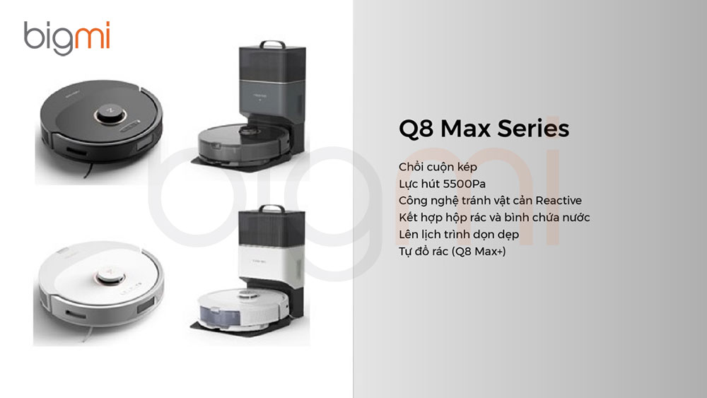 Robot hút bụi lau nhà Roborock Q8 Max / Q8 Max Plus với nhiều tính năng thông minh, mạnh mẽ đi kèm Robot hút bụi lau nhà Roborock Q8 Max / Q8 Max Plus với nhiều tính năng thông minh, mạnh mẽ đi kèm