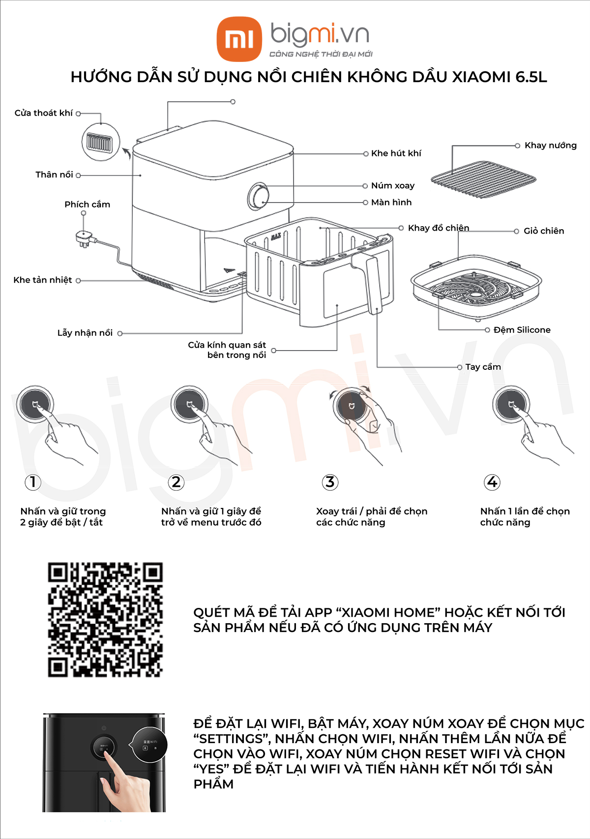Nồi chiên không dầu Xiaomi Smart Air Fryer 6.5L - Chính Hãng Việt Nam 16 Huong dan su dung Noi chien khong dau Xiaomi Smart Air Fryer 6.5L