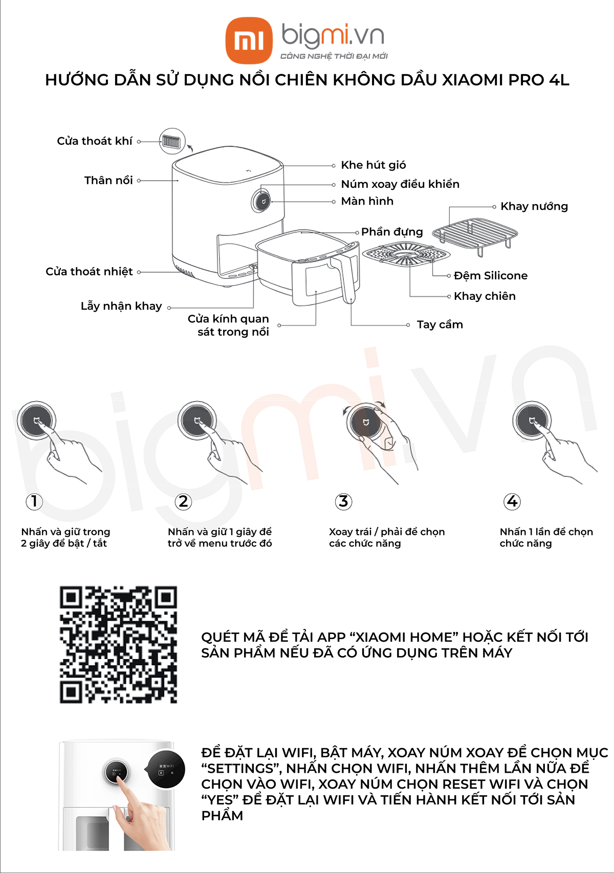 Nồi chiên không dầu Xiaomi Smart Air Fryer Pro 4L - Chính hãng Việt Nam 2 Huong dan su dung Noi chien khong dau Xiaomi Smart Air Fryer Pro 4L