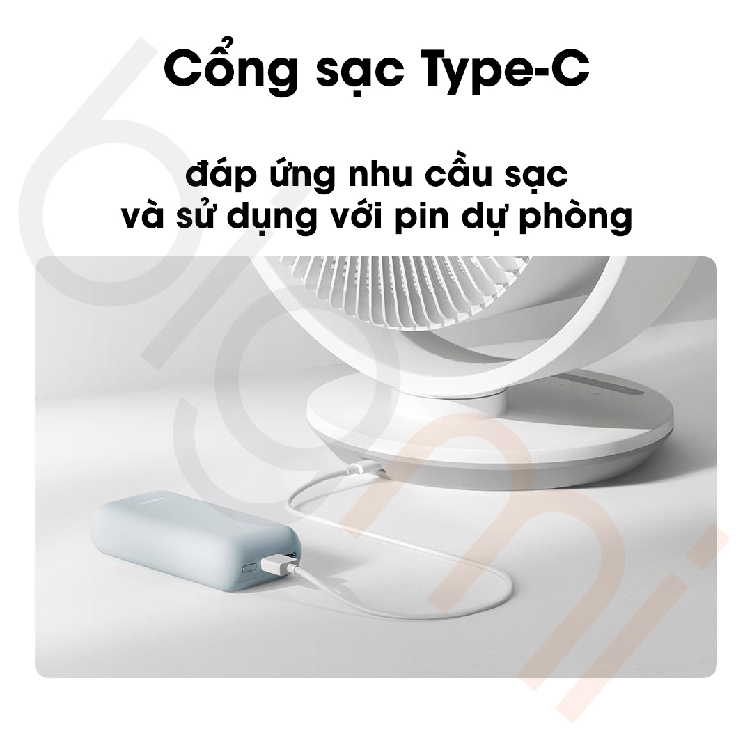 Quạt để bàn tuần hoàn không khí Mijia DC Inverter 2025 BPLDS10DM - 100 cấp độ gió, sử dụng nguồn điện từ pin dự phòng cổng Type-C 5 Quạt để bàn tuần hoàn không khí Mijia DC Inverter 2025 BPLDS10DM sử dụng nguồn điện linh hoạt