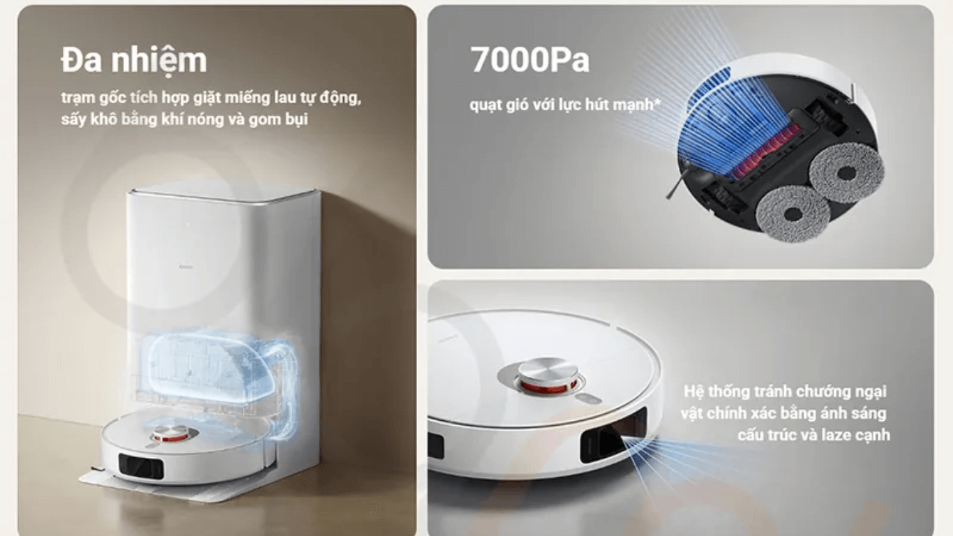 Top 08 tính năng nổi bật của robot hút bụi lau nhà Xiaomi X20 Pro 3 Xiaomi X20 Pro được trang bị lực hút mạnh mẽ lên đến 7000Pa